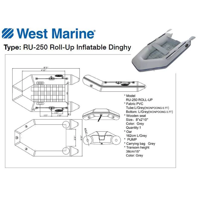 WEST MARINE Inflatable Boats RU-250 Roll-Up Inflatable Dinghy 6 WEST MARINE Inflatable Boats RU-250 Roll-Up Inflatable Dinghy - Image 6